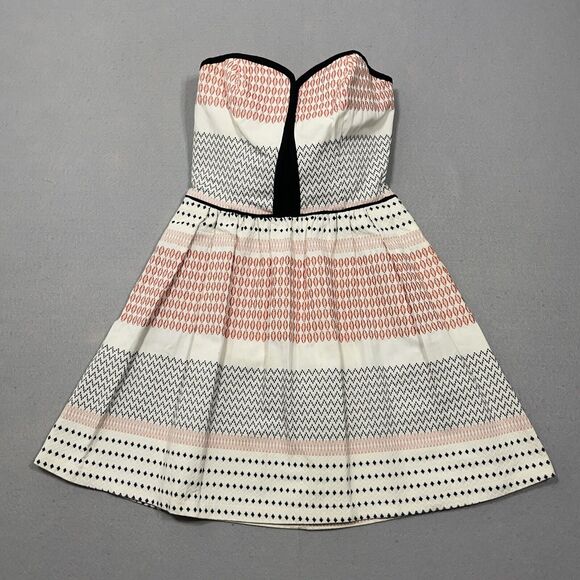 Ella Moss Strapless Dress Women Small Geometric Print Cotton Fit And Flare‎ - Picture 1 of 9